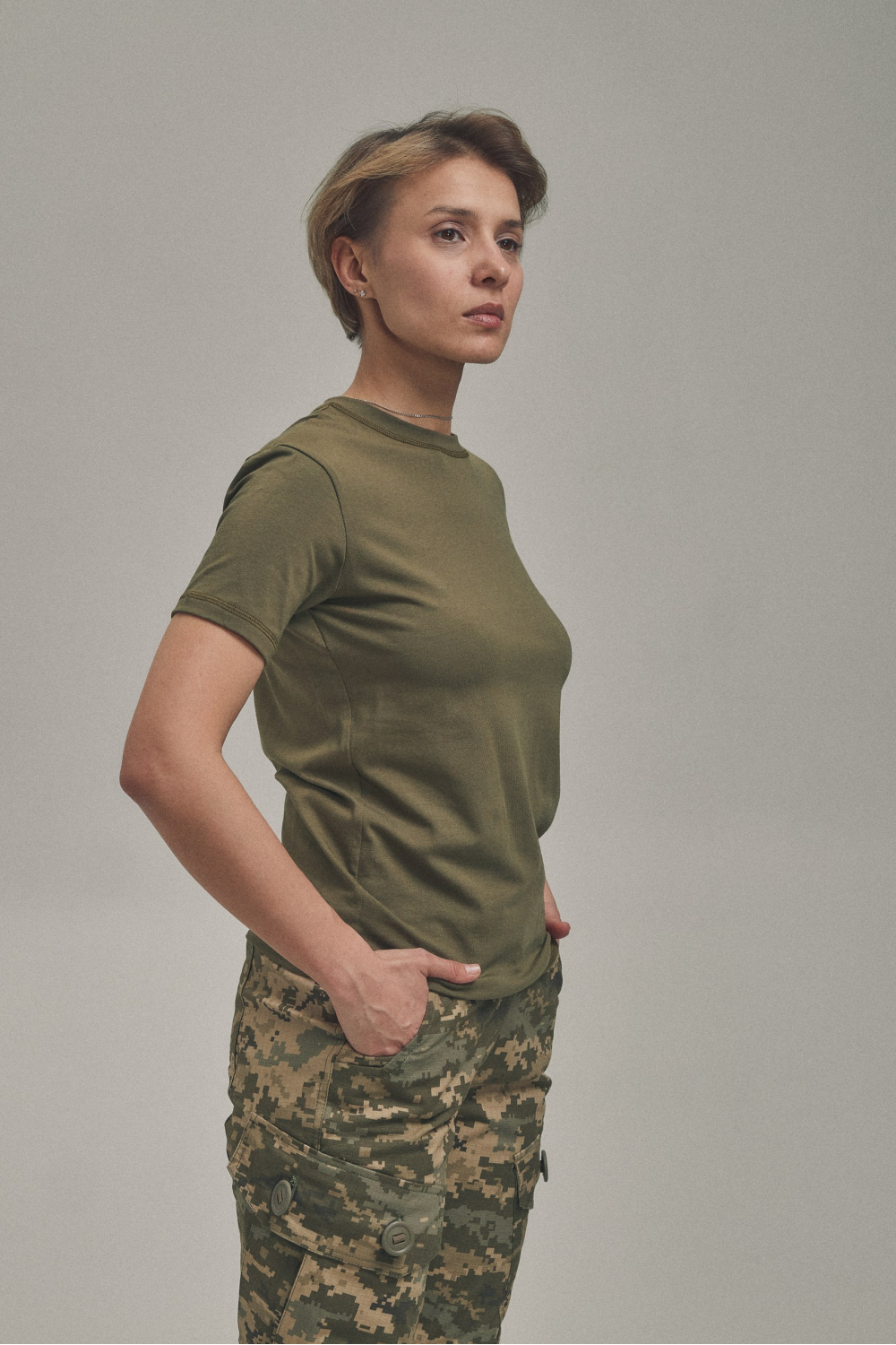 Футболка жіноча, кулір, хакі
