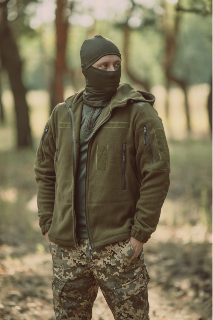 Флісова кофта з капюшоном хакі